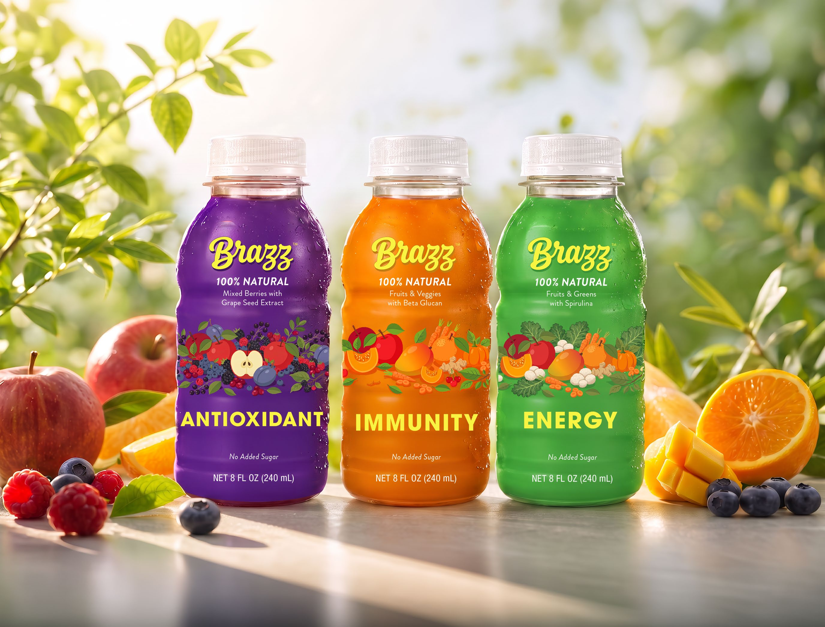 Brazz Antioxidant, Immunity and Energy juice bottles