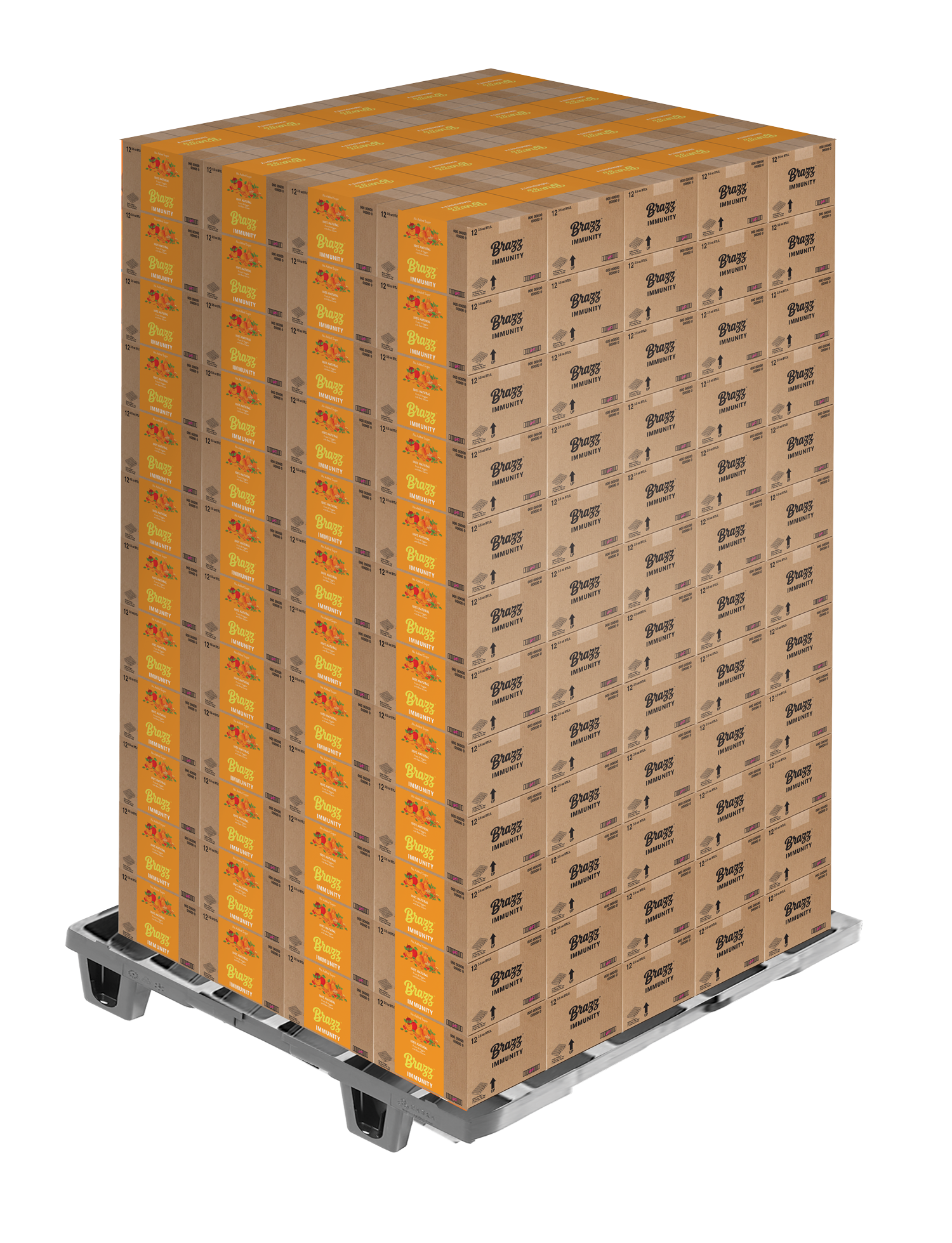 Brazz cases stacked on a pallet, ready to ship